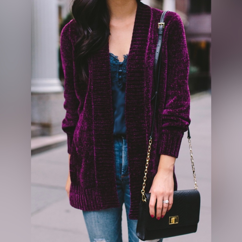 Burgundy velvety soft knit cardigan